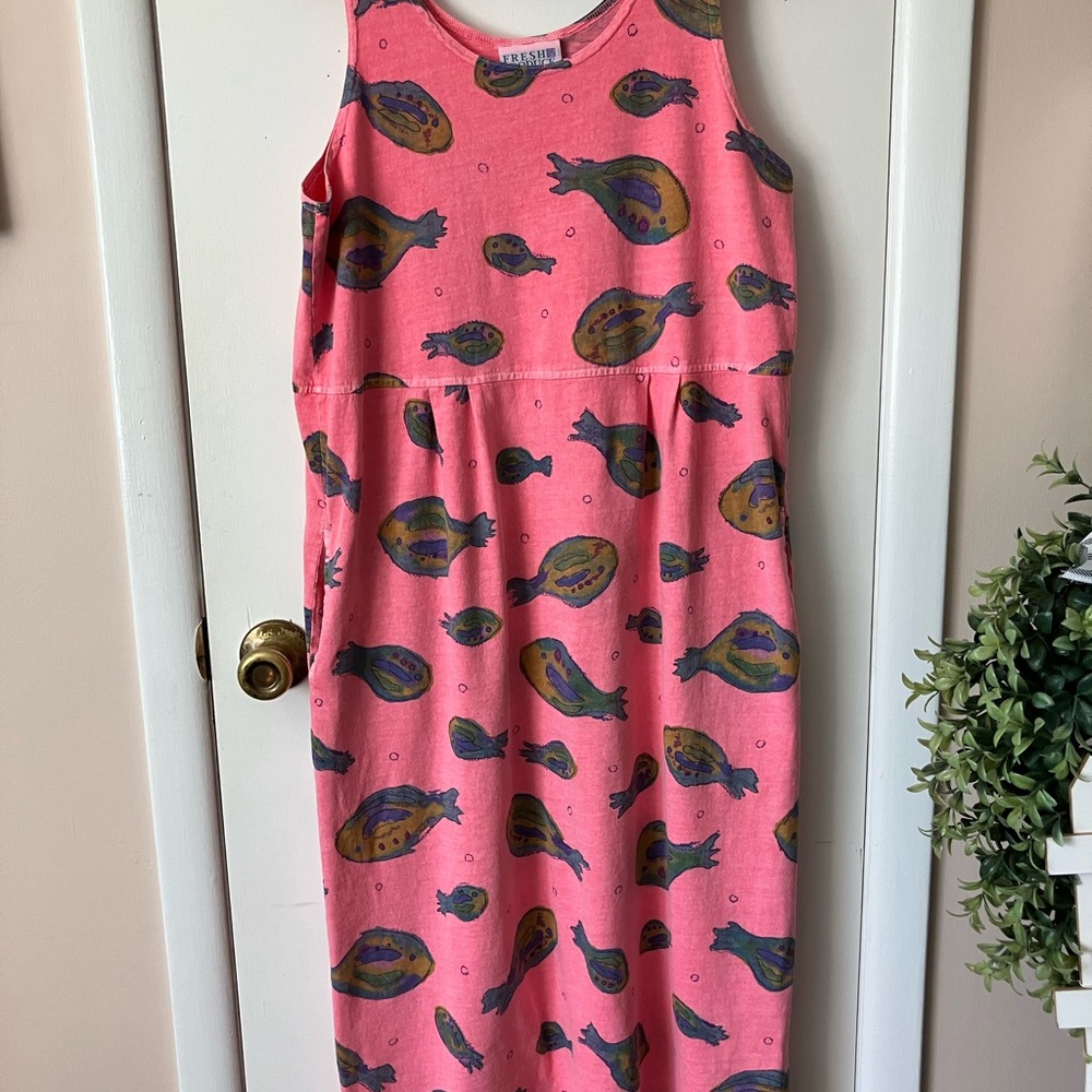 Fresh Produce Pink Casual Dress or Swim Coverup with Fish Print
